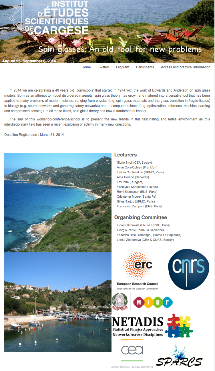 2014 Cargèse School announcement overlooking the Mediterranean