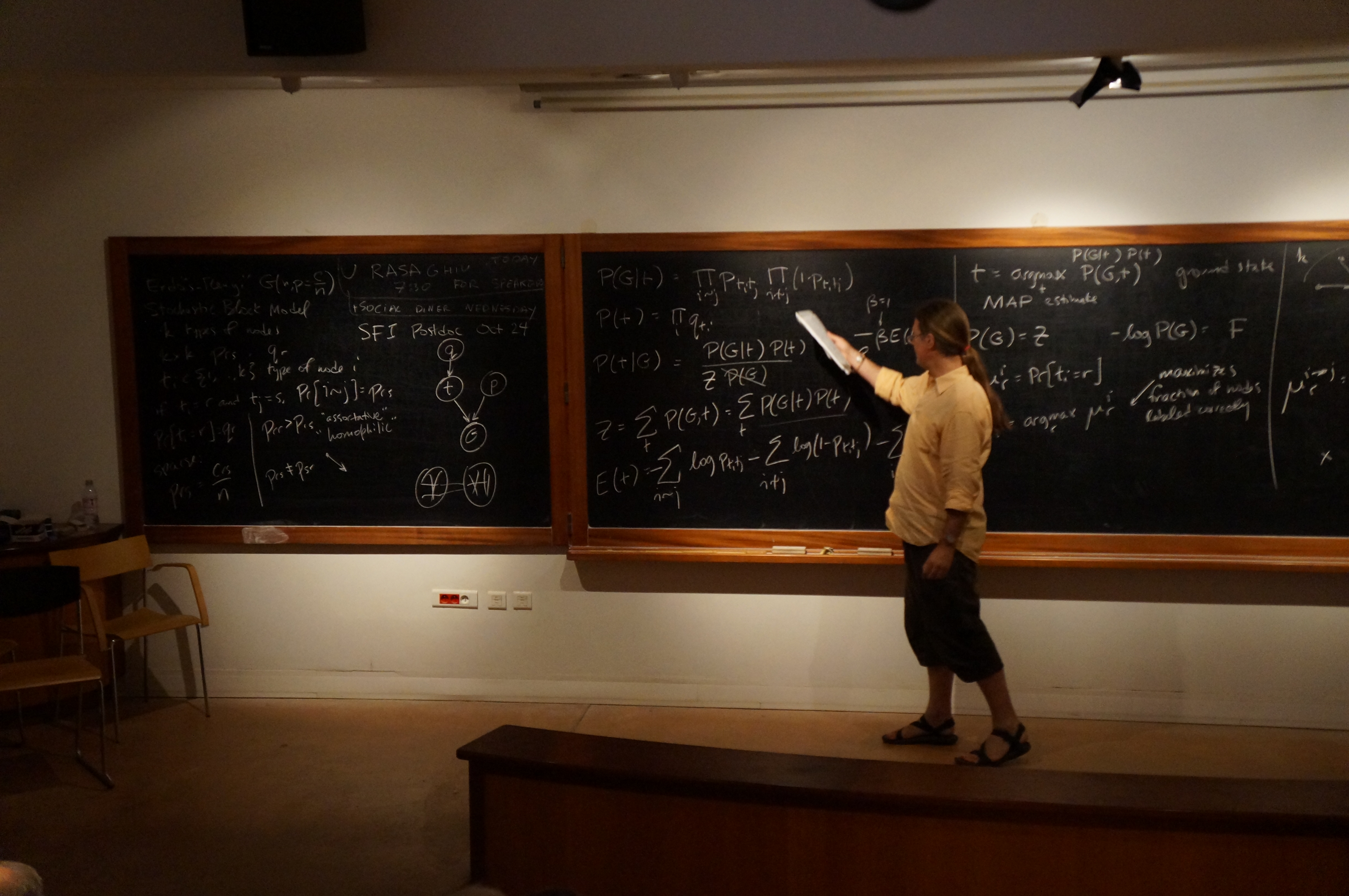 A lecturer writing on the blackboard during the 2014 Cargèse school